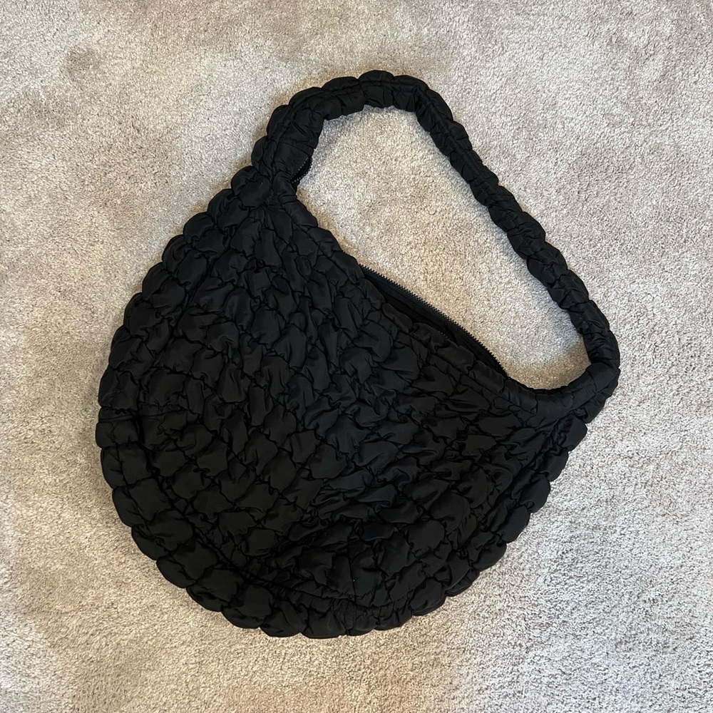 COS Large quilted messenger bag in black